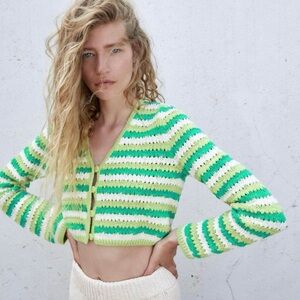Zara Striped Knit Cotton Cardigan S